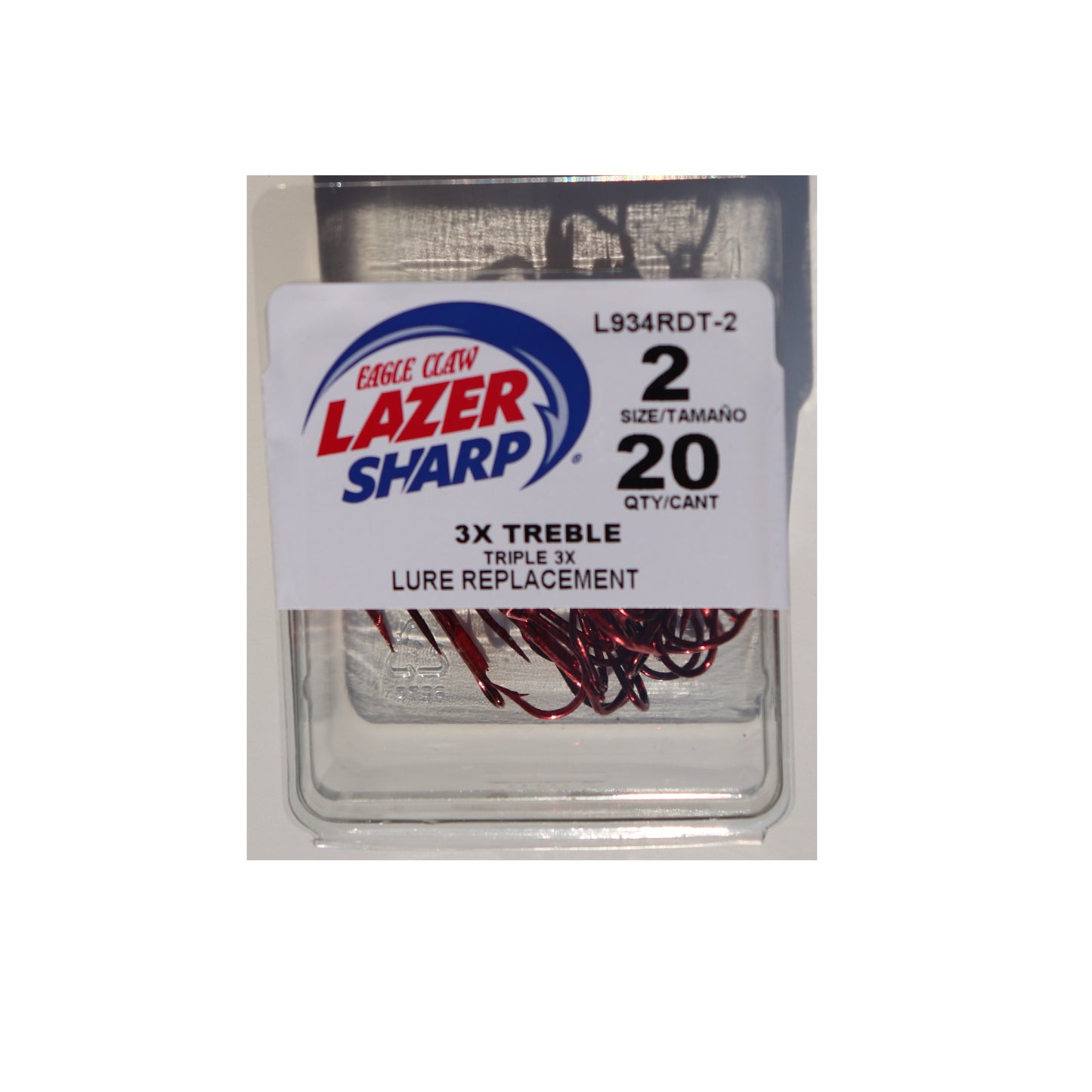 Lazer Sharp L934RDTH-2 3X Treble Hook, Red, Size 2